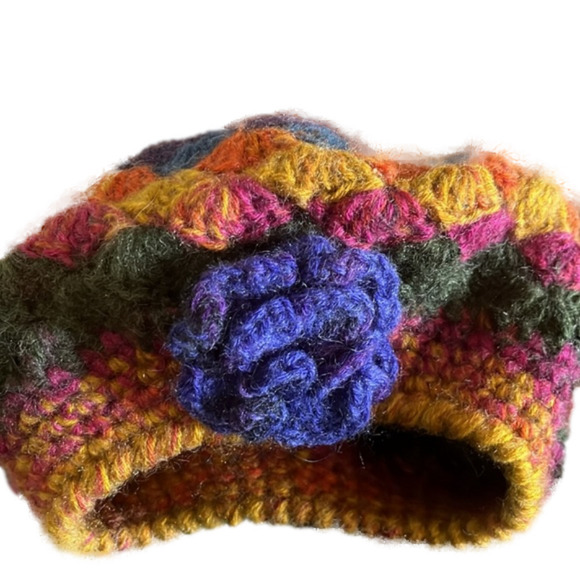Accessories - Rainbow 🌈 Colorful Chunky Open Knit Crocheted Beret Cap Boho Hippie Hat NEW